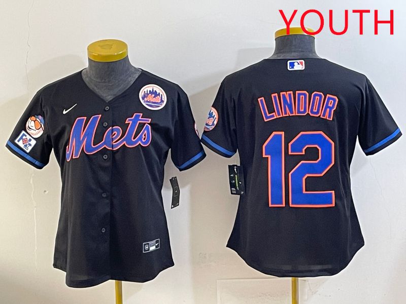 Youth 2025 New York Mets #12 Lindor Black Game Nike MLB Jersey style 12->youth mlb jersey->Youth Jersey